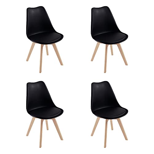 TEENO Chaises de Salle à Manger Scandinaves, Chaise de Bureau et de Salon,Chaises Rétro Bois de hêtre Massif,pour Chambre, Salon, Cuisine et Salle à Manger Noir(Black, Lot de 4)…