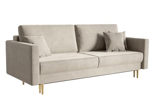 Selsey VALICO - Canapé Convertible - 3 Places - Velours hydrophobe - Beige