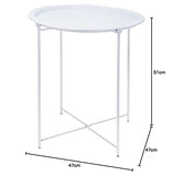 Table d'appoint en métal blanc avec plateau – 51 x 47 cm – Table basse design avec cadre pliable – Canapé décoratif à fleurs