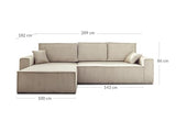 Best Mobilier - Canapé d'angle Convertible Réversible Dellia en Velours Côtelé - Canapé Lit - Sofa Vert Sauge 4 Places - Angle Droit - ou Gauche - Salon