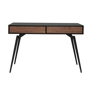 Miliboo Bureau avec rangements 2 tiroirs Design Noir Mat et Bois foncé Noyer L120 cmTRIPOLI