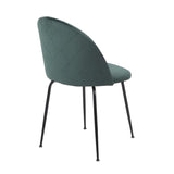 Chaise de salle à manger ou bureau vintage en velours avec pieds en métal Set de 2 pièces (vert, pieds noirs)