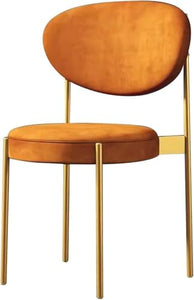 Chaise avec pieds en métal, chaise de salle à manger en velours, chaises de salon de loisirs en maïs, chaise de vanité de chambre à coucher, chaise d'appoint moderne avec siège moelleux(Orange,Gold Le