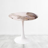 Table À Manger Ronde 60/70/80 Cm avec Piédestal Et Plateau en Granit, Pieds en Métal, Table Basse Tulipe, Table D'appoint De Loisirs for Salon, Café Et Cuisine(60cm)