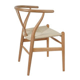 Chaise Y (Wishbone Chair) chaise de salle à manger avec accoudoirs en bois massif de style milieu du siècle avec siège en chanvre (en bois de frêne - noyer) (Bois de frêne - noyer).(Beech Wood Color,P