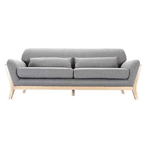 Miliboo Canapé scandinave 3 Places en Tissu Gris et Bois Clair Yoko