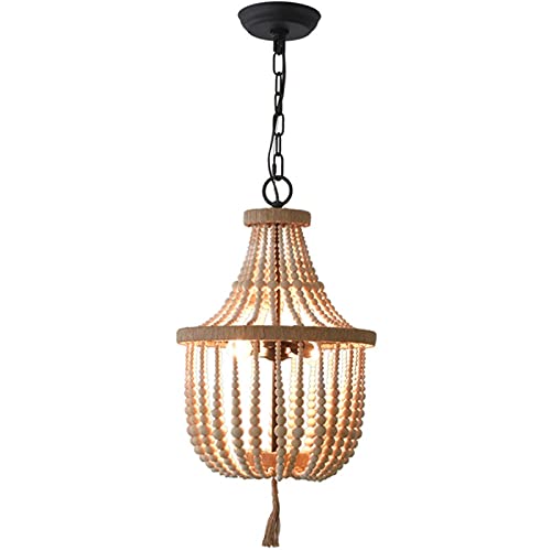 ITOSUI Lustre en perles de bois de style bohème pastoral, luminaire suspendu à finition blanche, suspension perlée, éclairage de plafond E14 rustique vintage de ferme (Couleur : Marron)