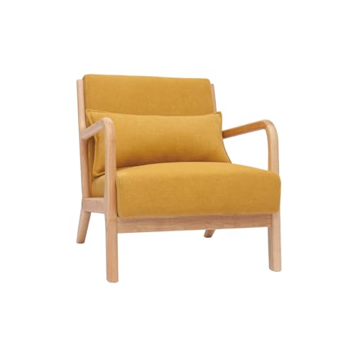 Miliboo Fauteuil scandinave en Tissu Effet Velours Jaune Moutarde et Bois Clair Massif Derry