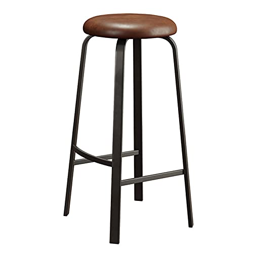 KAMPCO Tabourets de Bar de comptoir sans Dossier Rond, tabourets de Bar en Cuir PU avec Tapisserie et Cadre en métal, 65cm/75cm