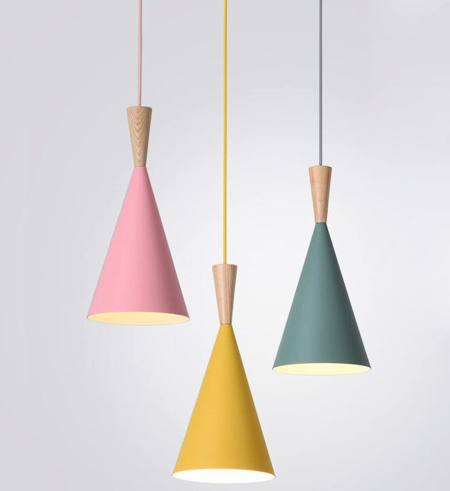 E27 Suspension Salle à manger Lampe Bois Abat-jour en Fer Rose Vert Jaune Décoration LED luminaire suspendue Salle de séjour Lustre Moderne Ronde Réglable éclairage de Bureau Salon Cuisine Plafonnier