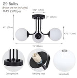 ZEHUILT Plafonnier Moderne, Lustre Suspendu Avec Abat-Jour Globe En Verre Blanc, Plafonnier Semi-Encastré à 3 LumièRes, Pour Salon Chambre Cuisine Couloir, Noir