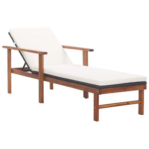 vidaXL Chaise Longue et Coussin Jardin Bain de Soleil de Patio Transat de Terrasse Extérieur Piscine Résine Tressée Noir Bois d'Acacia