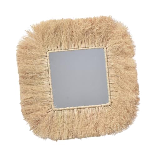 FLCPJGV Miroir de Ferme en Paille tressée, Miroir décoratif, Miroir bohème pour Salle de Bain et Appartement, CarrÉ FLCPJGV Miroir de Ferme en Paille tressée, Miroir décoratif, Miroir bohème pour Salle de Bain et Appartement, CarrÉ