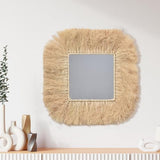FLCPJGV Miroir de Ferme en Paille tressée, Miroir décoratif, Miroir bohème pour Salle de Bain et Appartement, CarrÉ