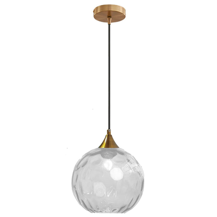 MZStech 20cm Transparent Globe en verre Suspension Base en bronze doré avec boule de verre Lampe de plafond suspendue pour îlot de cuisine, salle à manger et table de chevet (Transparent)