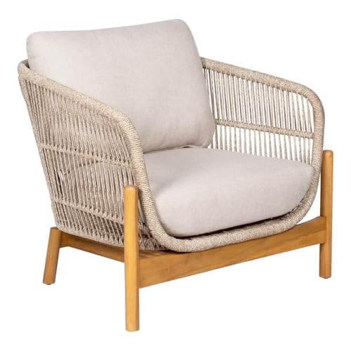 AltoBuy LORIENA - Fauteuil de Jardin en Acacia et Corde Beige avec Coussins