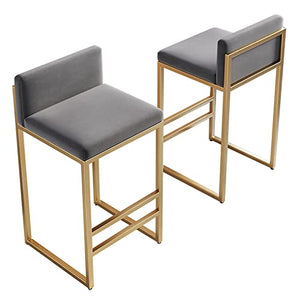 Lot de 2 tabourets de Bar Modernes en Velours avec Dossier et Repose-Pieds dorés, Tabouret Haut pour Cuisine, pub, Cuisine, café, 64,9 cm de Hauteur, Gris Run Forward