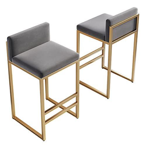 Lot de 2 tabourets de Bar Modernes en Velours avec Dossier et Repose-Pieds dorés, Tabouret Haut pour Cuisine, pub, Cuisine, café, 64,9 cm de Hauteur, Gris Run Forward Lot de 2 tabourets de Bar Modernes en Velours avec Dossier et Repose-Pieds dorés, Tabouret Haut pour Cuisine, pub, Cuisine, café, 64,9 cm de Hauteur, Gris Run Forward