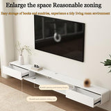 Meuble TV Flottant Meuble TV Mural Simple pour Le Salon Rangement par tiroirs et Portes abattantes Facile à Installer Forte capacité de Charge(White+Red,200 * 20 * 24cm)