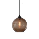 Suspension boule de verre simple, suspension industrielle vintage E27 Loft Bar Plafonnier, mini lustre globe 1 lumière pour cuisine salle à manger chambre (marron)