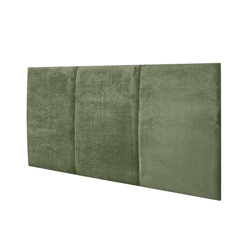 DHOME Tête de Lit Capitonnée en Velours Côtelé Premium Uni Anti-Taches Design Modulaire Vertical Autocollant Tête de Lit Chambre Rembourrée (Vert Forêt, 100cm, Hauteur 80cm, x3)