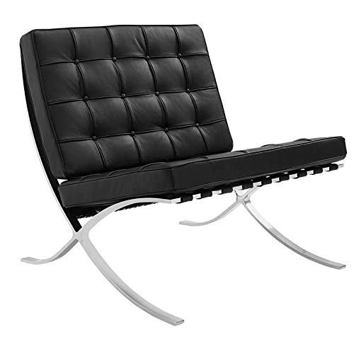 Furnwise Fauteuil de salon moderne en cuir avec cadre en acier inoxydable poli (noir) Furnwise Fauteuil de salon moderne en cuir avec cadre en acier inoxydable poli (noir)