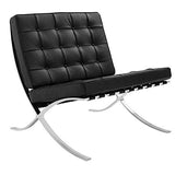 Furnwise Fauteuil de salon moderne en cuir avec cadre en acier inoxydable poli (noir)