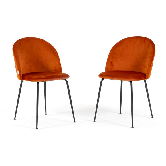 SIEDITI FUORI E DENTRO Lot de 2 fauteuils Sara rembourrés en velours pour cuisine ou salle à manger avec pieds en métal (jambes gris foncé, velours rouille)