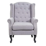 Fauteuil de Luxe Chesterfield, Fauteuil à Oreilles, Tissu Hydrofuge - Gris sans ottomane