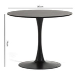 Table ronde tulipe d'intérieur diamètre 90 cm, 4 personnes cuisine/salle à manger/bureau style classique moderne avec dessus MDF effet bois et base en métal verni mat Orlando (Noir)