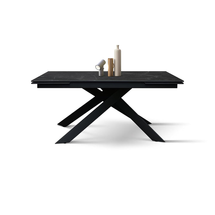 PAZZO DESIGN Table extensible Eugenio, plateau en céramique Calacatta noir Lux, pieds en métal croisés noirs, table de cuisine, table en céramique, 160 x 90 x h76 cm - id_2287 PAZZO DESIGN Table extensible Eugenio, plateau en céramique Calacatta noir Lux, pieds en métal croisés noirs, table de cuisine, table en céramique, 160 x 90 x h76 cm - id_2287