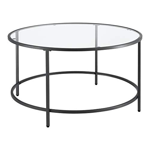 Table Basse Ronde pour Salon Petite Table Stylée Plateau en Verre Pieds en Acier 84 x 45,5 cm Noir