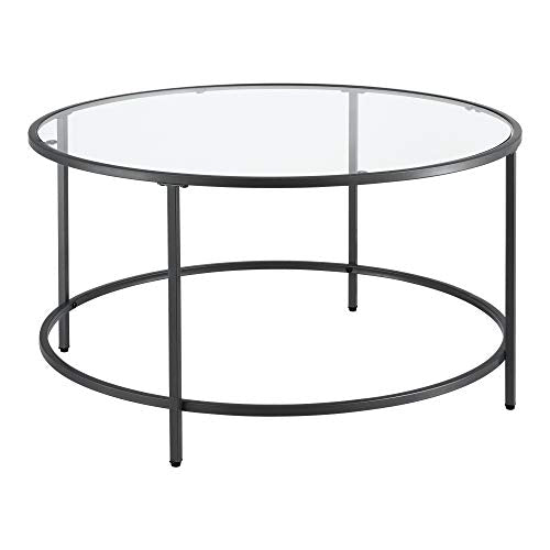 Table Basse Ronde pour Salon Petite Table Stylée Plateau en Verre Pieds en Acier 84 x 45,5 cm Noir Table Basse Ronde pour Salon Petite Table Stylée Plateau en Verre Pieds en Acier 84 x 45,5 cm Noir