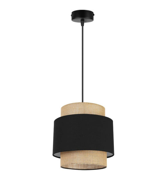 Light-Home Boho Abat Jour Suspension Luminaire Lustre - Moderne Abat Jour Plafond pour Chambre Salon et Cuisine - Métal et Tissu - E27 - À 1 Lumières - Noir et Jute