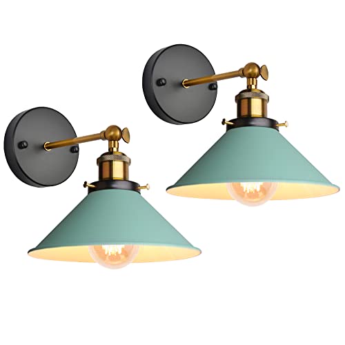 iDEGU Lot de 2 Appliques Murales Rétro, Lampe Murale de Style Edison en Forme de Parapluie E27 Métal Plafonnier Luminaire Vintage Applique Intérieure pour Chambre Salon Couloir Café, 220mm (Vert)