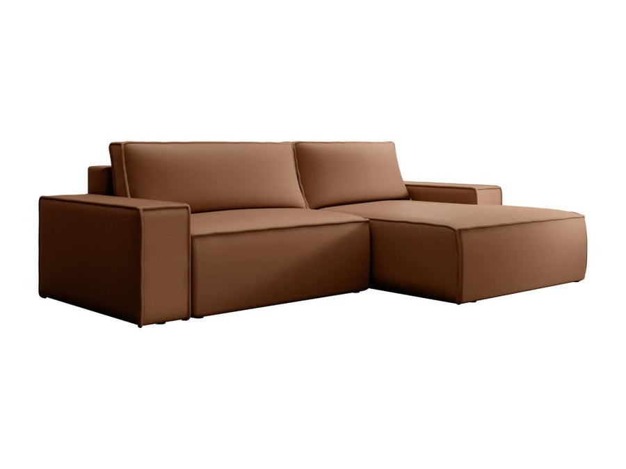 Vente-unique - Canapé lit - Canapé d'angle Droit Convertible en Tissu Effet Cuir Marron Amelia