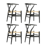 FSDFKPOP Lot de 4 chaises Wishbone en Y en Bois Massif, avec accoudoirs du Milieu du siècle, siège en Chanvre (frêne – Noir)(Ash Wood,Pack of 1)