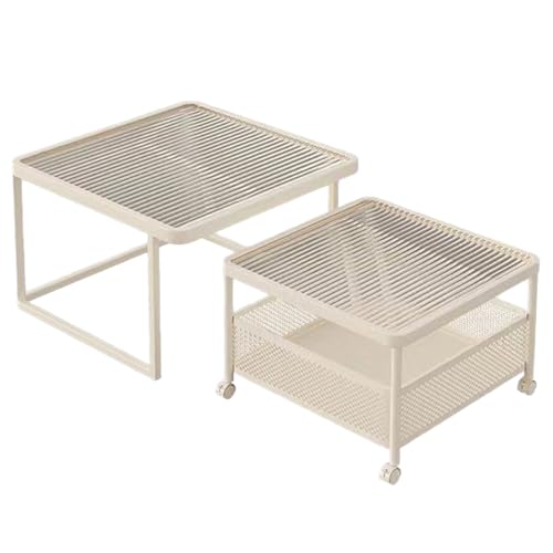 OAKVYNE Table Basse Gigogne en Verre Trempé - Lot de 2 Tables Modernes avec Cadre en Métal Industriel - pour Salon, Chambre ou Petit Espace - Design Minimaliste et Storage Ouvert(White-B,60cm/23.6in)