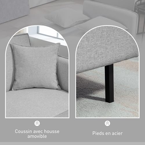 HOMCOM Canapé Convertible 3 Places canapé-lit 2 Places canapé clic-clac en Tissu Effet Lin avec Dossier réglable 2 Coussins lavables pour Salon, Chambre d'amis, Gris Clair