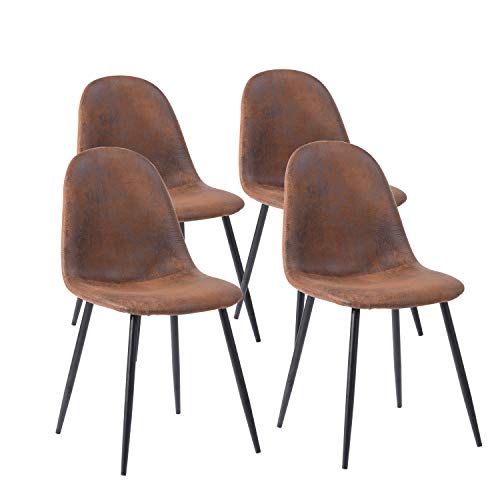 MEUBLE COSY Lot de 4 chaises de salle à manger Scandinave Fauteuil Salon Cuisine Pied Métal Noir Rétro Vintage en suédine Marron MEUBLE COSY Lot de 4 chaises de salle à manger Scandinave Fauteuil Salon Cuisine Pied Métal Noir Rétro Vintage en suédine Marron