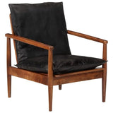 ULUYYUC Fauteuil, fauteuil de lecture, confortable, fauteuil de salon, balcon, convient pour salle de société, bureau, chambre à coucher, en cuir véritable et bois massif d'acacia noir