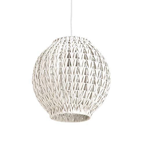 Luminaire Tahia, suspension rotin, blanc, 60 W, ø 31 x H 31 cm