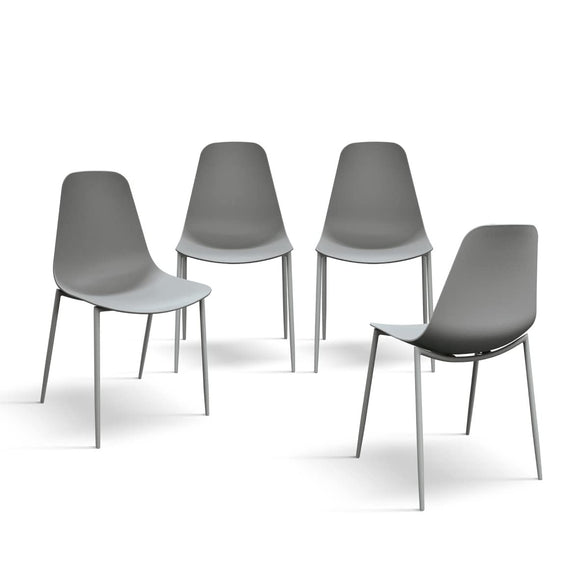 PAZZO DESIGN Chaise Alix, Ensemble de 4 chaises, Gris, Chaise en polypropylène, Pieds métal, Chaise Cuisine, Chaise Salle à Manger, Chaise Bureau - id_991