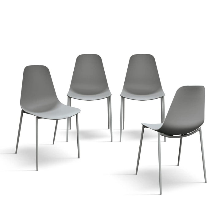 PAZZO DESIGN Chaise Alix, Ensemble de 4 chaises, Gris, Chaise en polypropylène, Pieds métal, Chaise Cuisine, Chaise Salle à Manger, Chaise Bureau - id_991