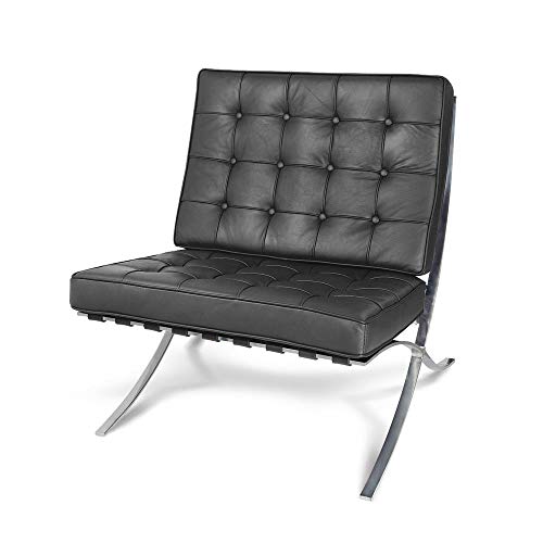 Fern Fauteuil lounge style Barcelone uniquement en cuir noir Fern Fauteuil lounge style Barcelone uniquement en cuir noir