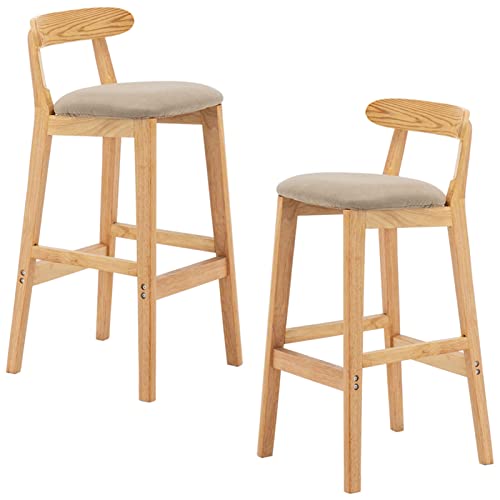 Tabourets de Bar en Bois Chaises de Salle à Manger, Tabourets d'îlot de Cuisine Rural Rétro avec Dossier et Siège en Coton et Lin Amovible et Lavable, 2 Pcs (Taille: 72 cm) (Kaki 62 cm) Made in