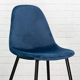 Vaukura Chaise de salle à manger en velours avec pieds noirs (bleu)