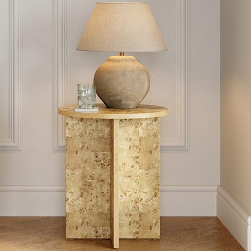 Stead Table d Stead Table d'appoint ronde en bois de ronce pour salon – Mobilier moderne de maison et de salon – Table de chevet en bois – Bureau d'appoint de 40,6 cm – Petite table d'appoint avec base solide et