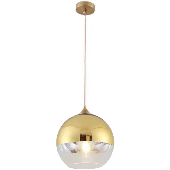 Euone_Clothes Suspension Luminaire avec Abat-jour Boule en Verre Semi-plaqué, Lampe Suspendue de Plafond Moderne, Lustre de Chambre de Salle à manger de Cuisine (Or, 20cm), (DGY-1004)