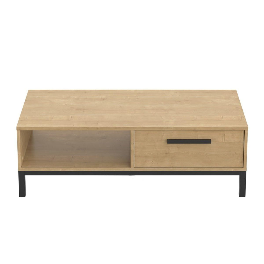 Demeyere Table Basse Séjour-1 Tiroir & 1 Niche-Craft-Fabriqué en France-Garantie 2 Ans, Bois d'ingénierie, Chene Hamilton/Noir, L 110,4 x P 50 x H 36,9 cm